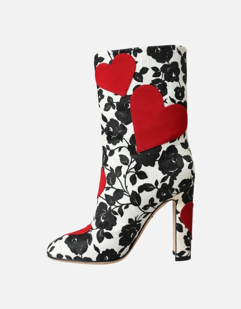 Floral Leather High Boots Women - Black