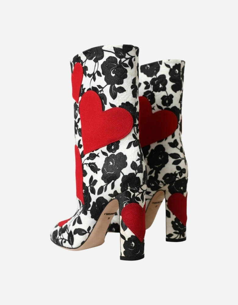 Floral Leather High Boots Women - Black