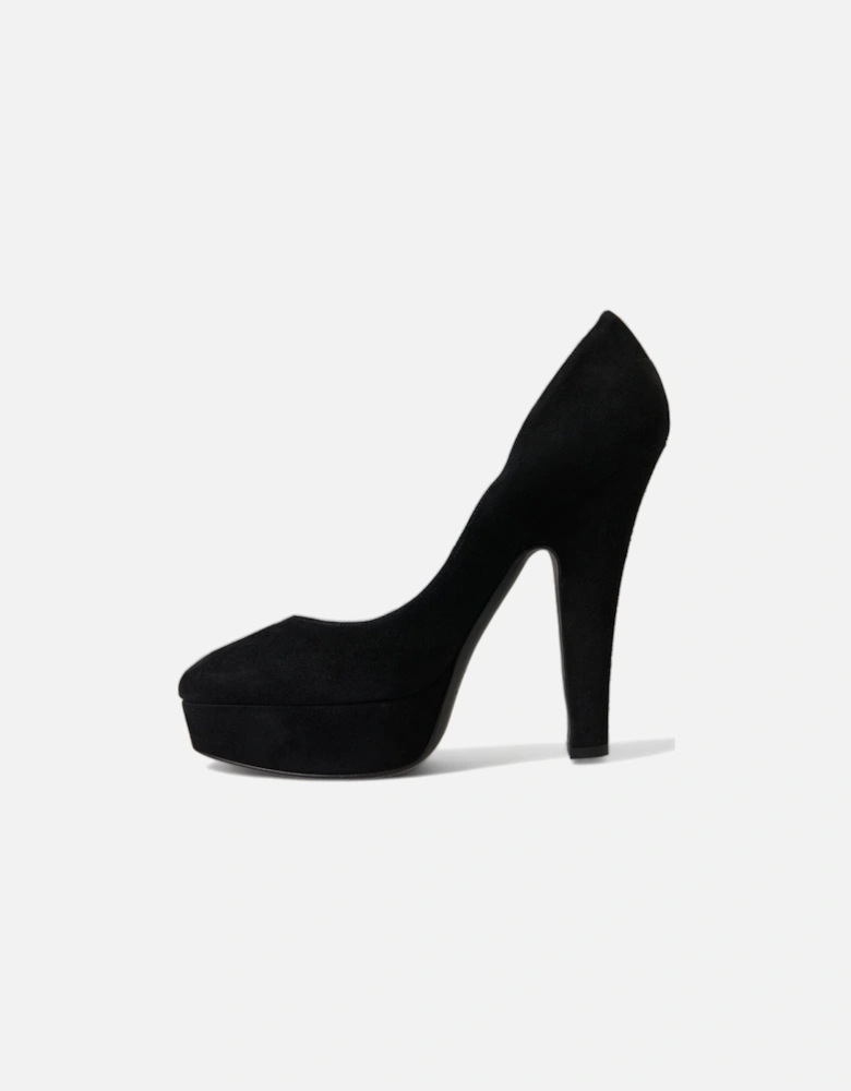 Platform Heels Suede Style Pumps Women - Black Sandals