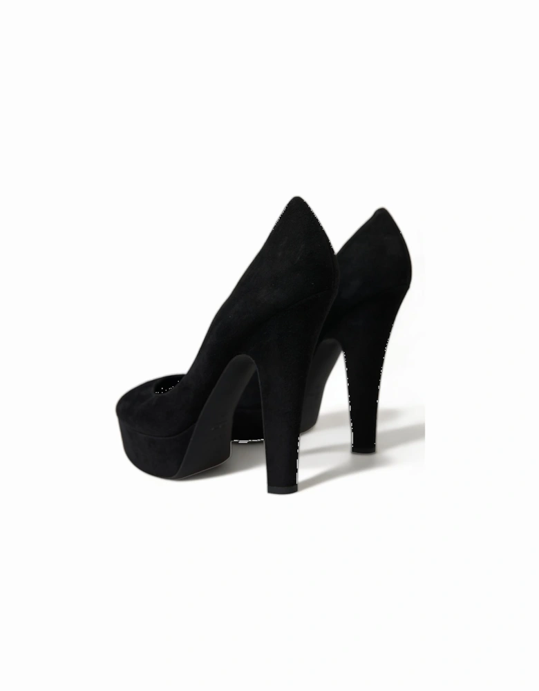 Platform Heels Suede Style Pumps Women - Black Sandals