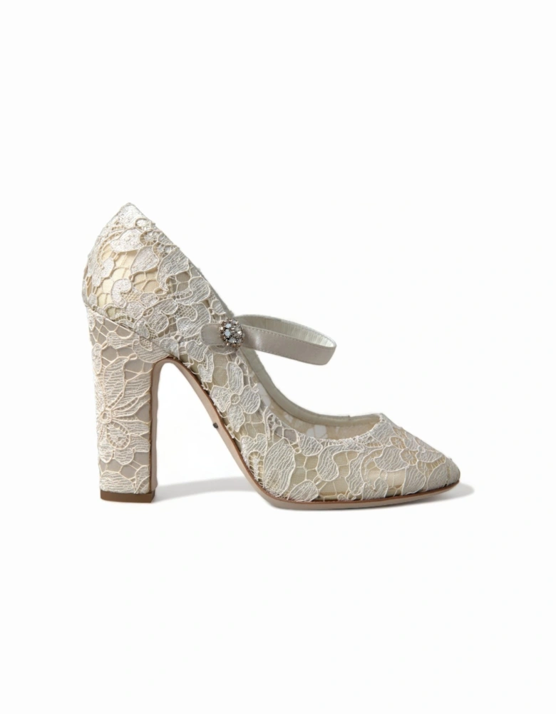 Lace Pumps Floral Style Women - Cream Sandals