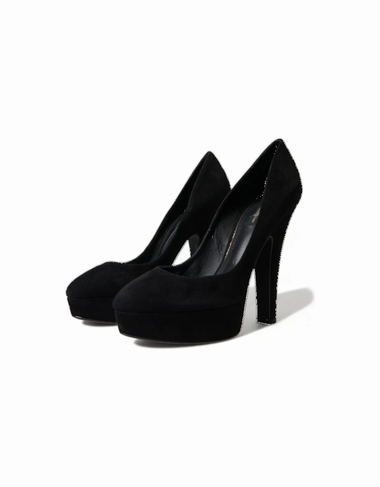 Platform Heels Suede Style Pumps Women - Black Sandals