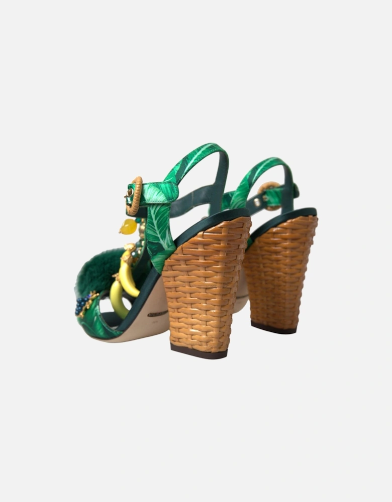 Tropical Print Wicker HeelsModel LA10444 Women - Green Sandals