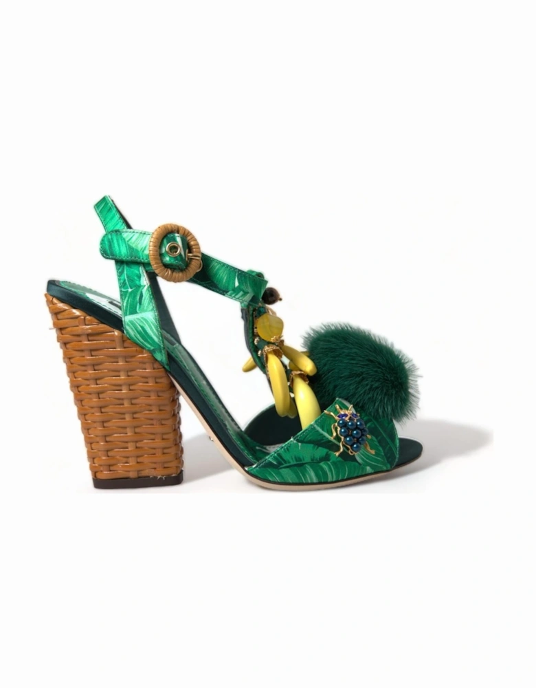 Tropical Print Wicker HeelsModel LA10444 Women - Green Sandals