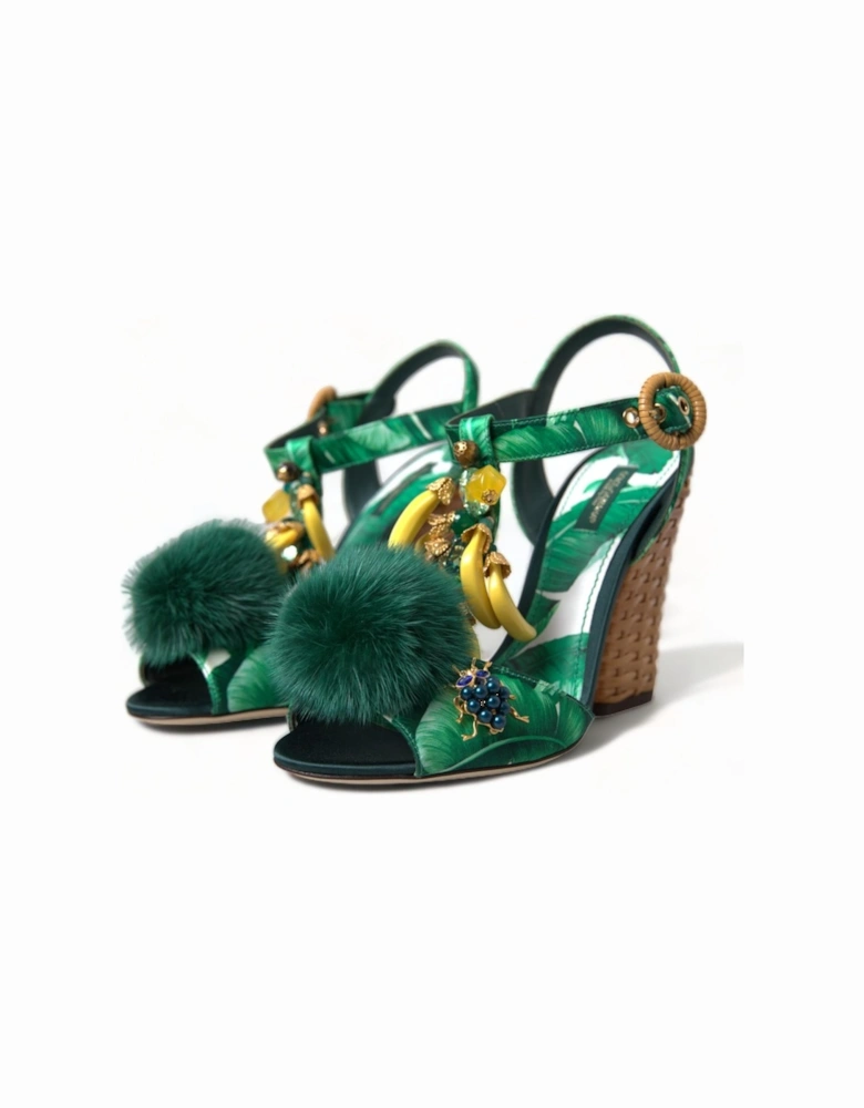 Tropical Print Wicker HeelsModel LA10444 Women - Green Sandals