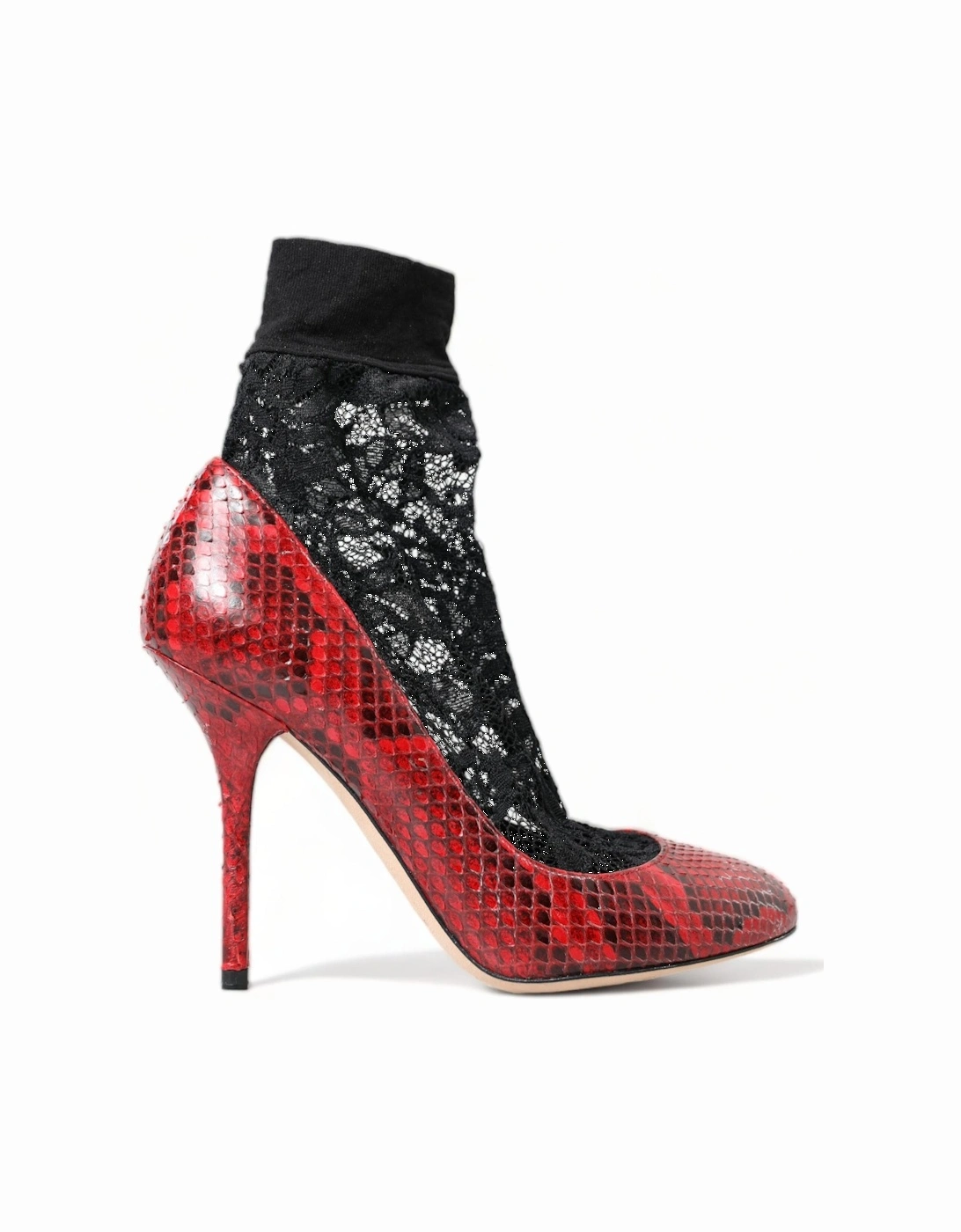 Snakeskin Leather Almond Toe Pumps Women - Black And Red, 7 of 6