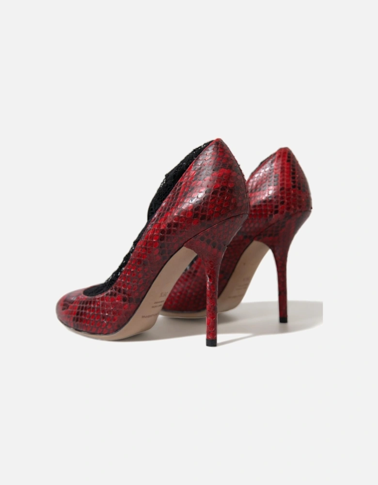 Snakeskin Leather Almond Toe Pumps Women - Black And Red