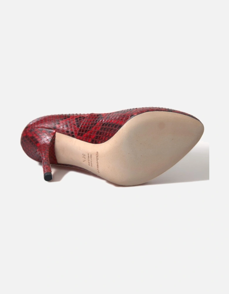 Snakeskin Leather Almond Toe Pumps Women - Black And Red