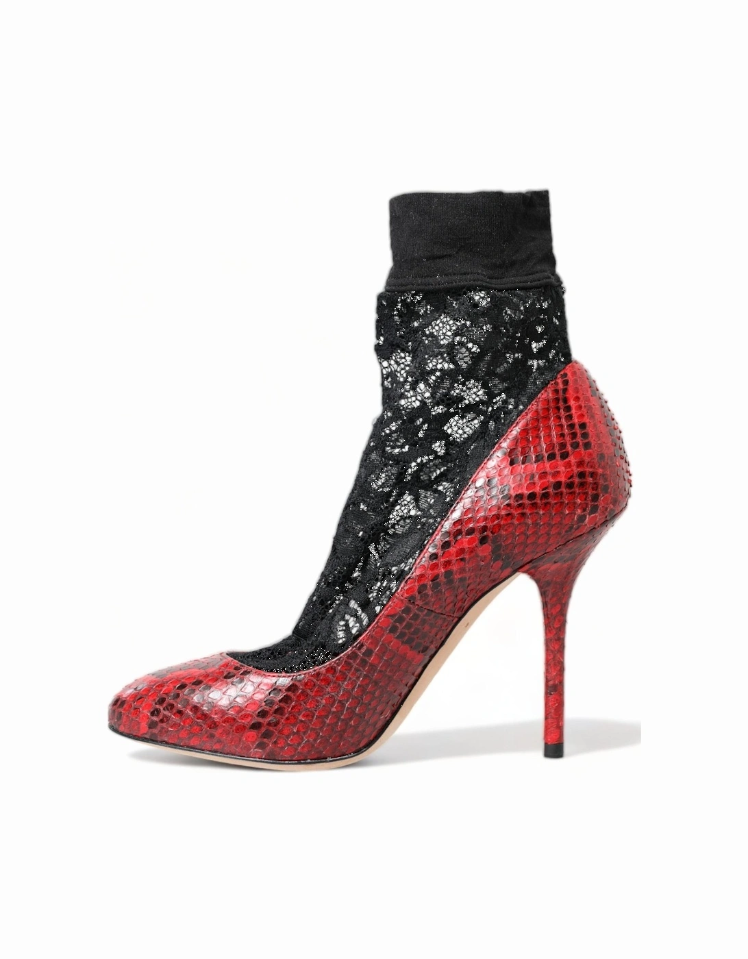 Snakeskin Leather Almond Toe Pumps Women - Black And Red