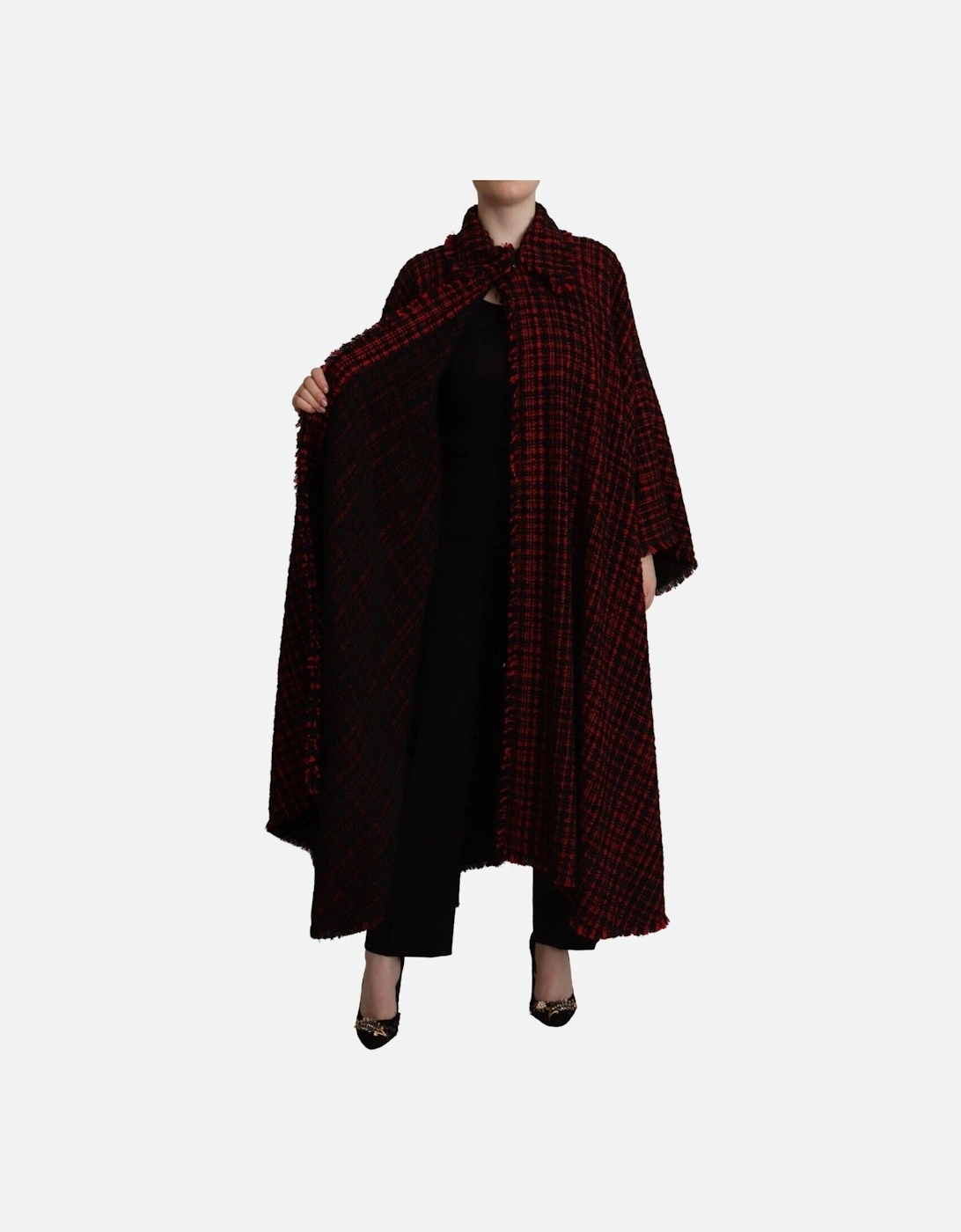 Red Black Tweed Cape KOS1933 Women - Black And Red Jackets