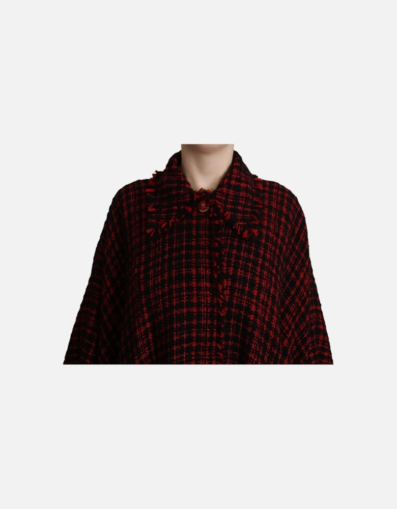 Red Black Tweed Cape KOS1933 Women - Black And Red Jackets