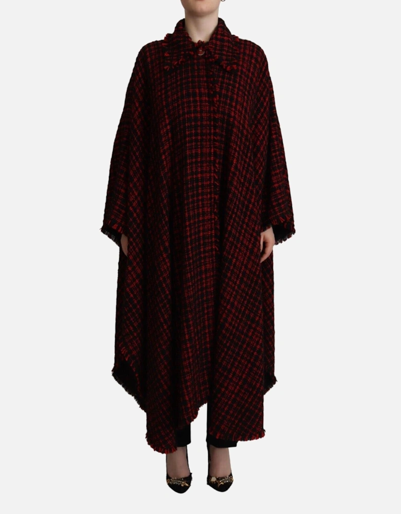 Red Black Tweed Cape KOS1933 Women - Black And Red Jackets
