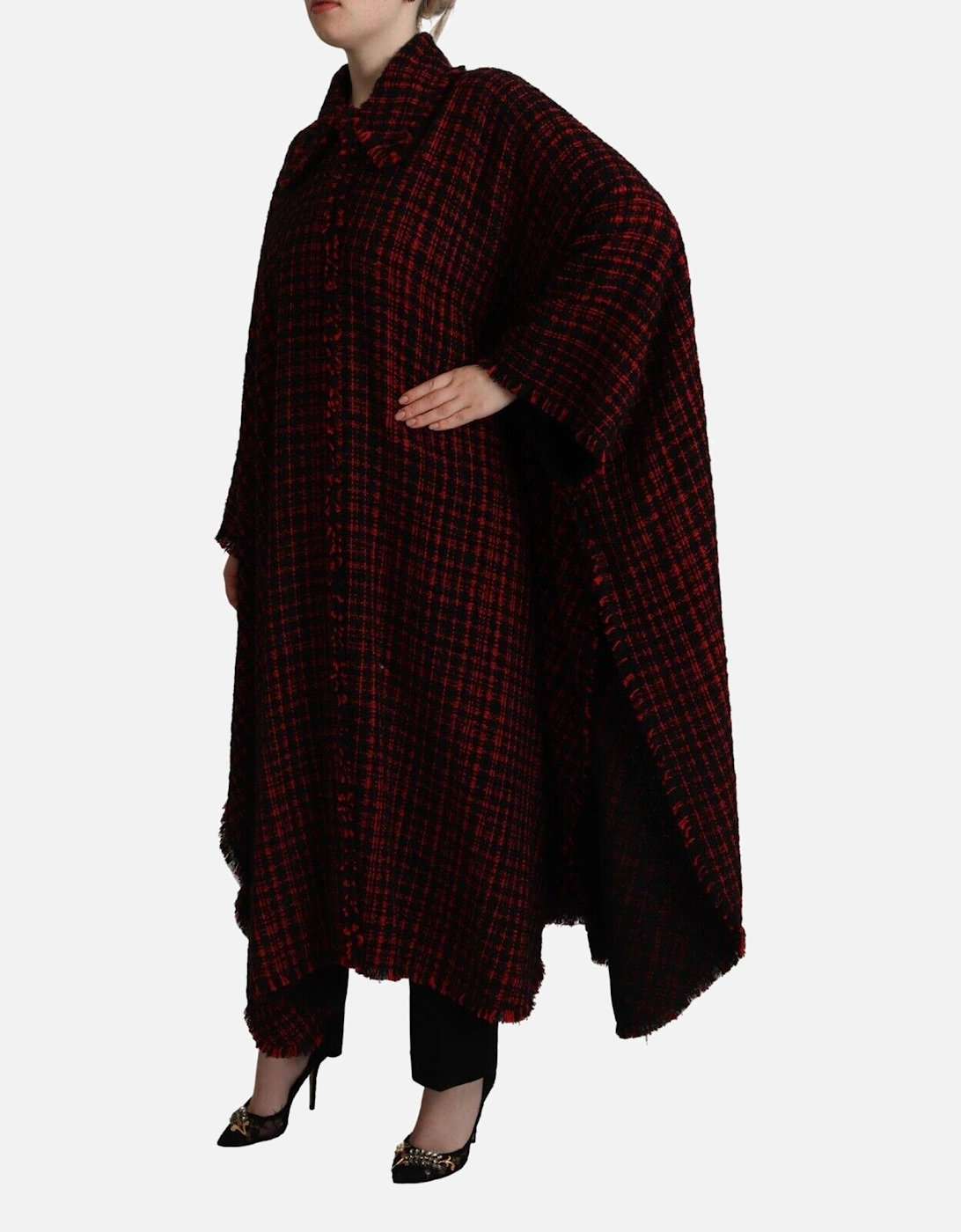Red Black Tweed Cape KOS1933 Women - Black And Red Jackets