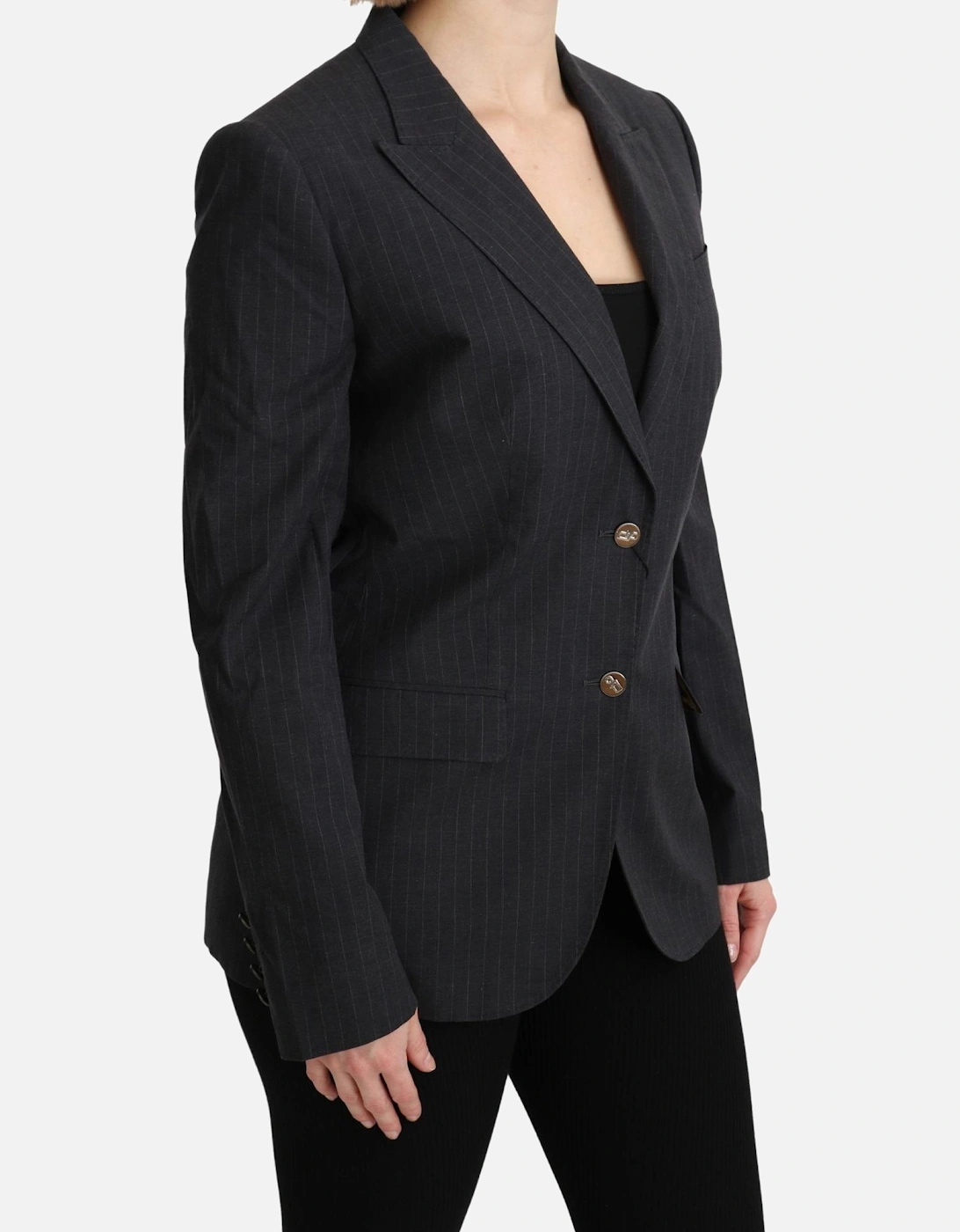 Pinstripe Blazer Long Sleeves Women - Gray Jackets