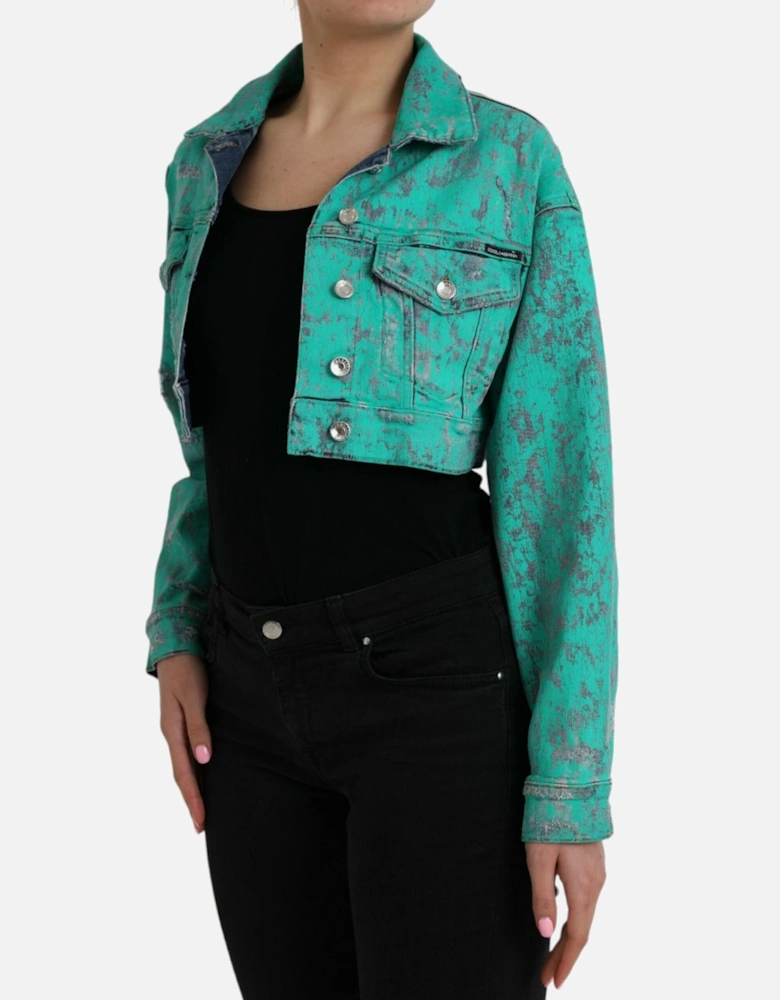 Cropped Denim Jacket with Pointed Collar and Flap Pockets. Women -