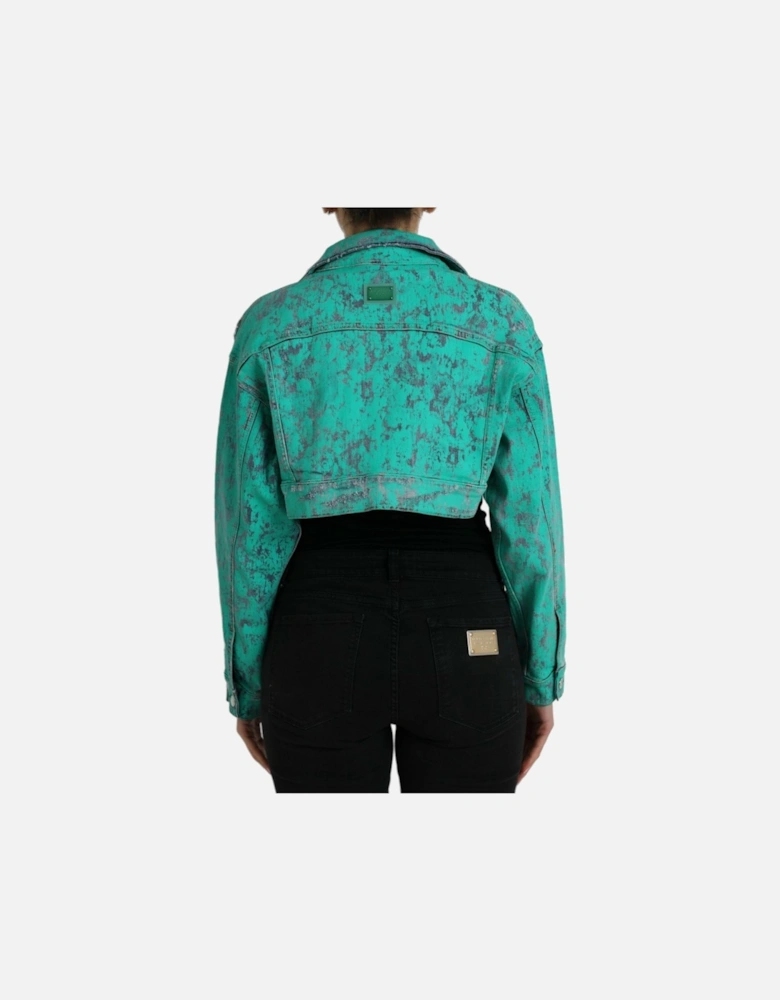 Cropped Denim Jacket with Pointed Collar and Flap Pockets. Women -