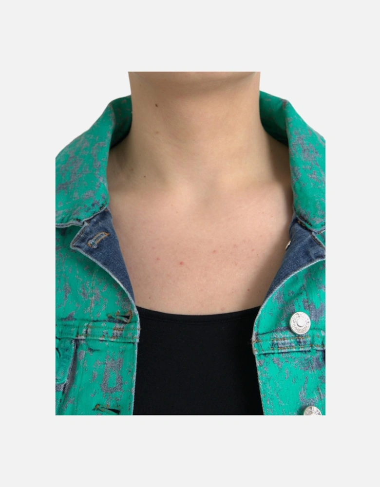 Cropped Denim Jacket with Pointed Collar and Flap Pockets. Women -