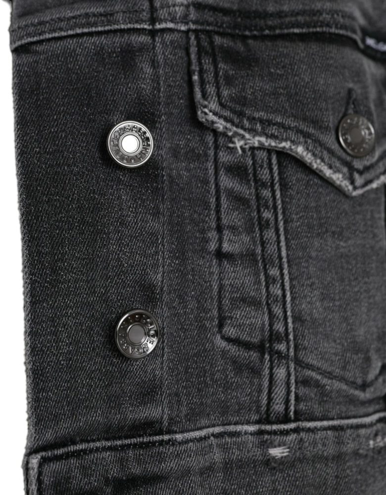 Cropped Denim Jacket with Logo Details and Button Closure Women -