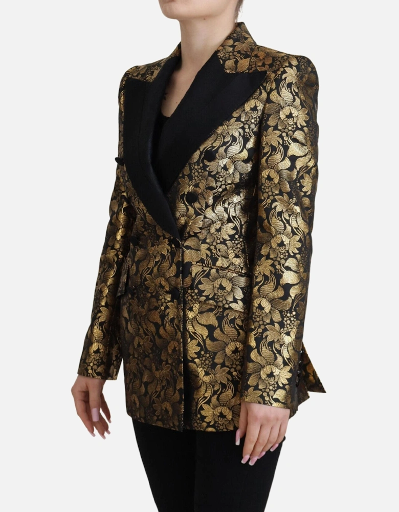 Floral Brocade Blazer Double Breasted Women - Black Jackets