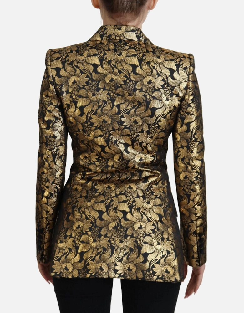 Floral Brocade Blazer Double Breasted Women - Black Jackets