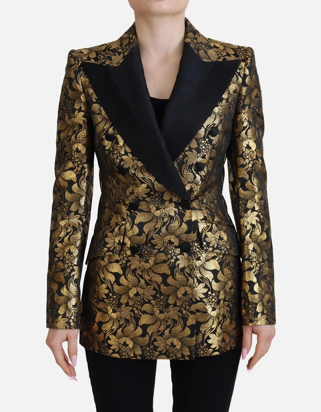 Floral Brocade Blazer Double Breasted Women - Black Jackets, 5 of 4