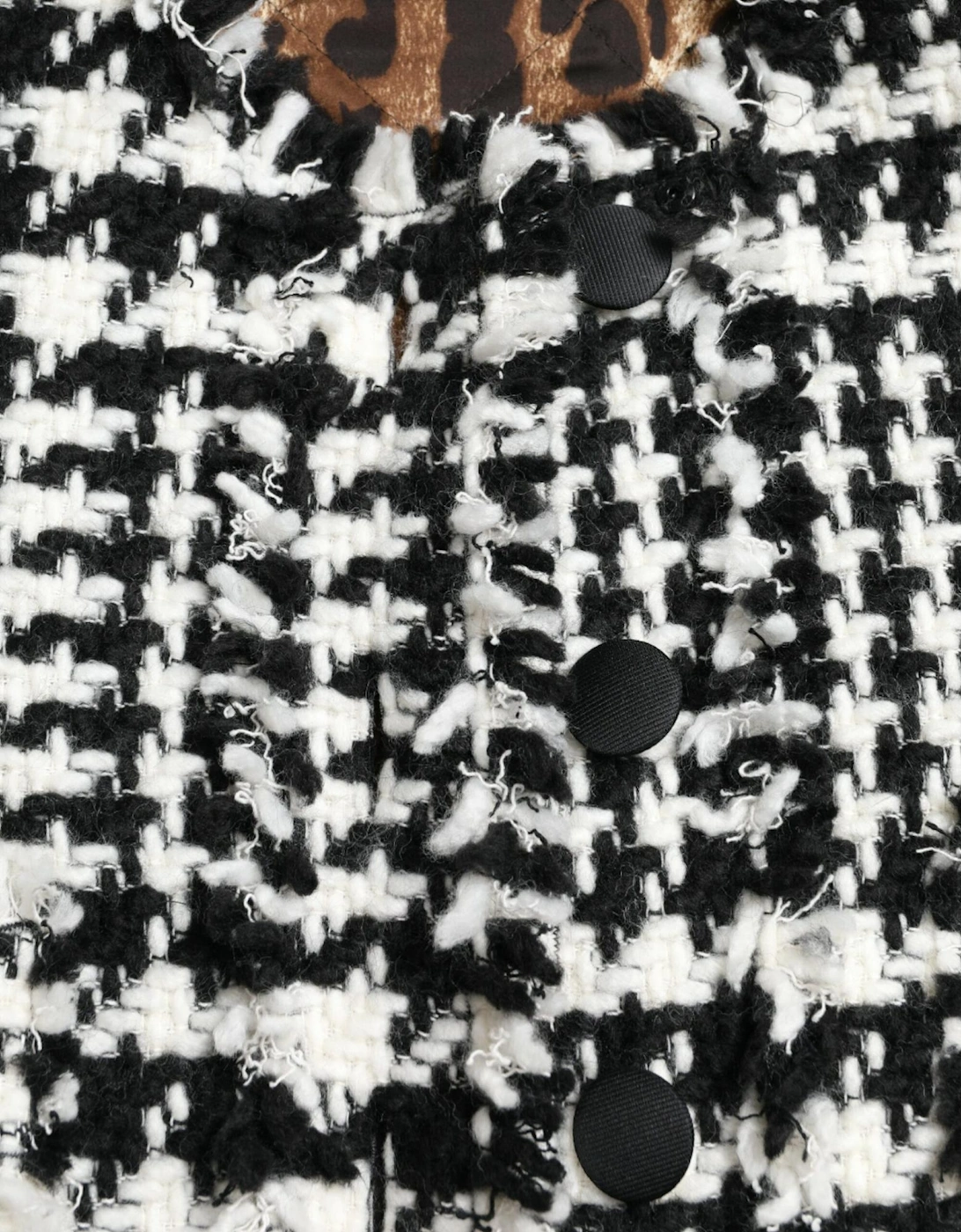 Houndstooth Long Coat Jacket with Button Closure and Logo Details