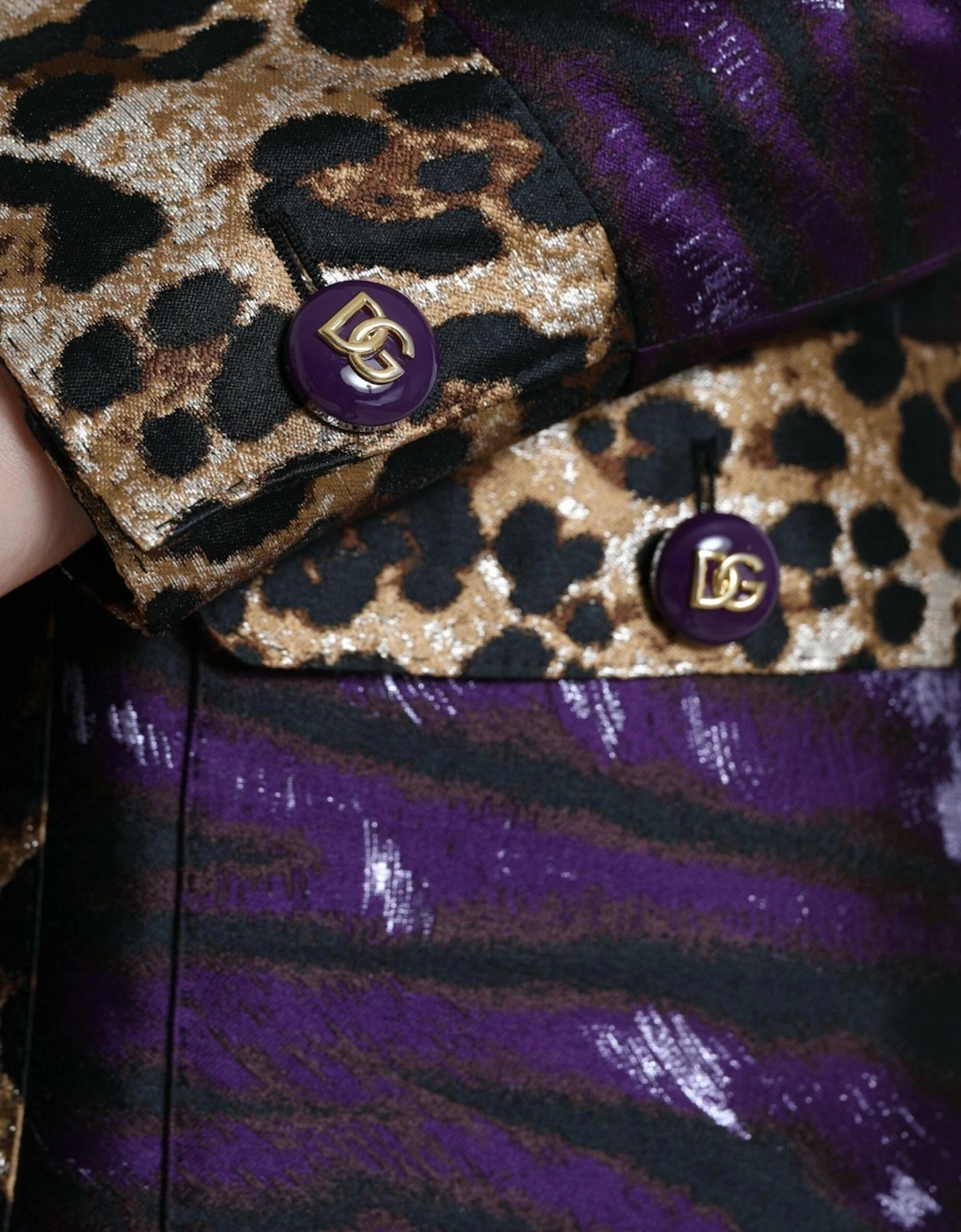 Lame Jacquard Tiger Print Trench Coat Jacket Women - Purple Jackets