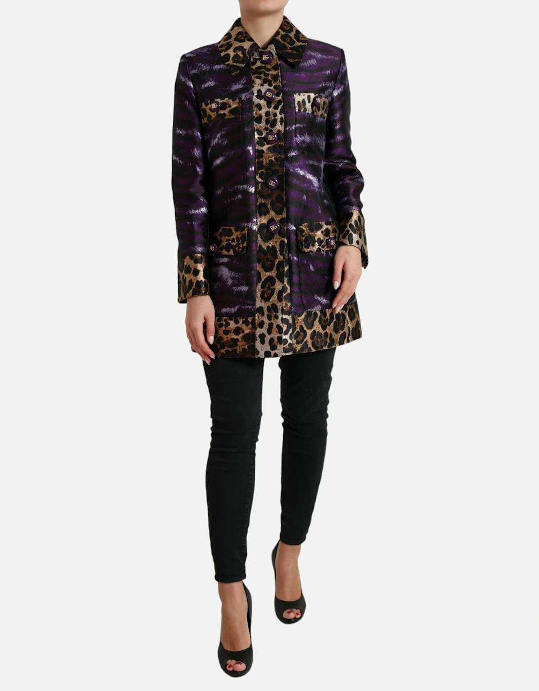 Lame Jacquard Tiger Print Trench Coat Jacket Women - Purple Jackets, 7 of 6