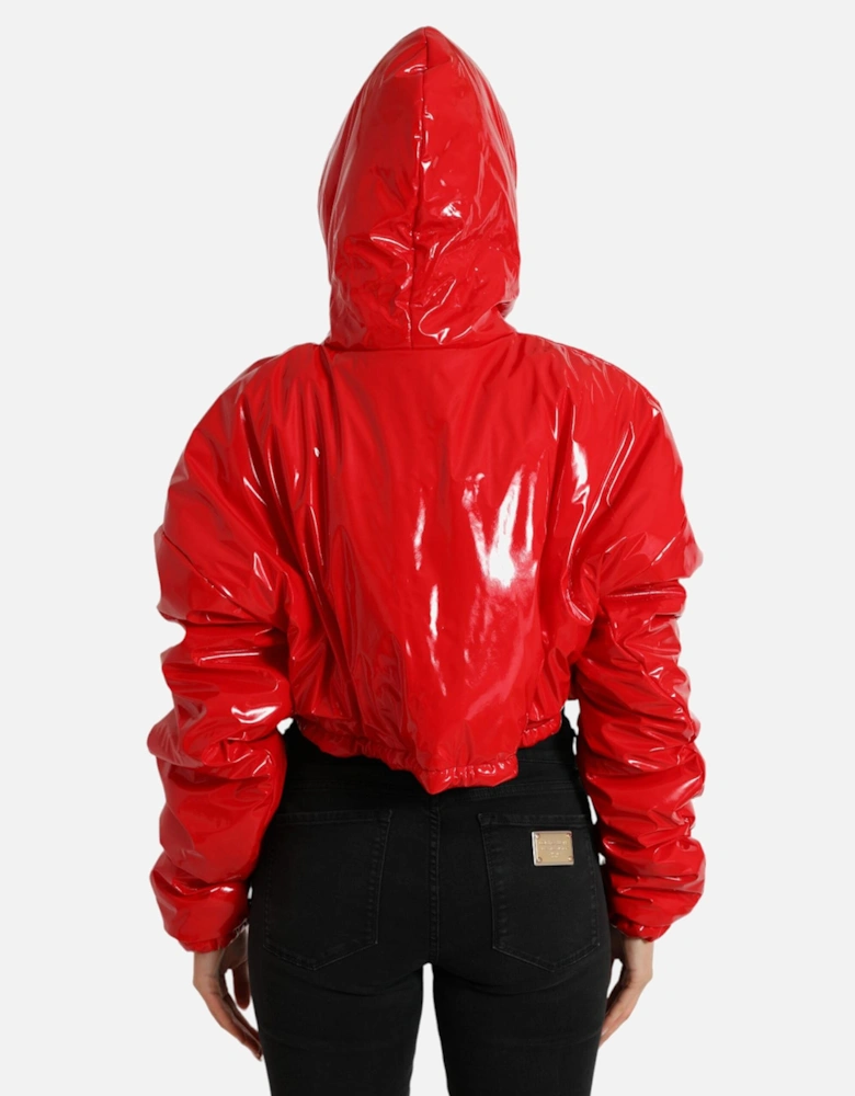 Red Cropped Puffer Jacket Women Jackets