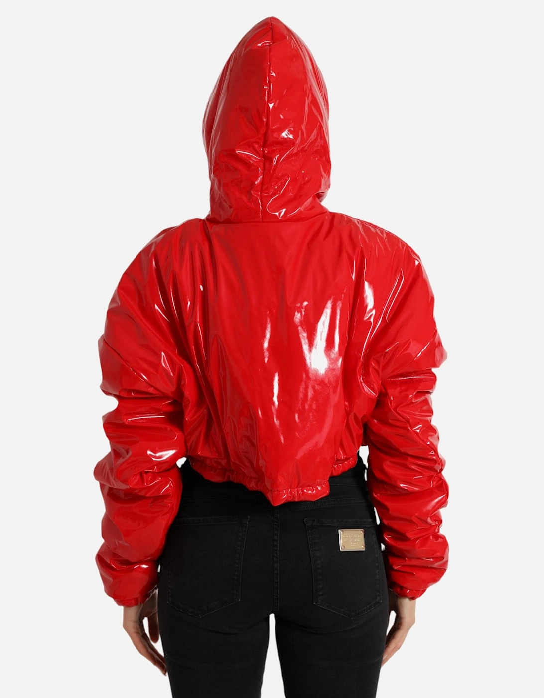 Red Cropped Puffer Jacket Women Jackets