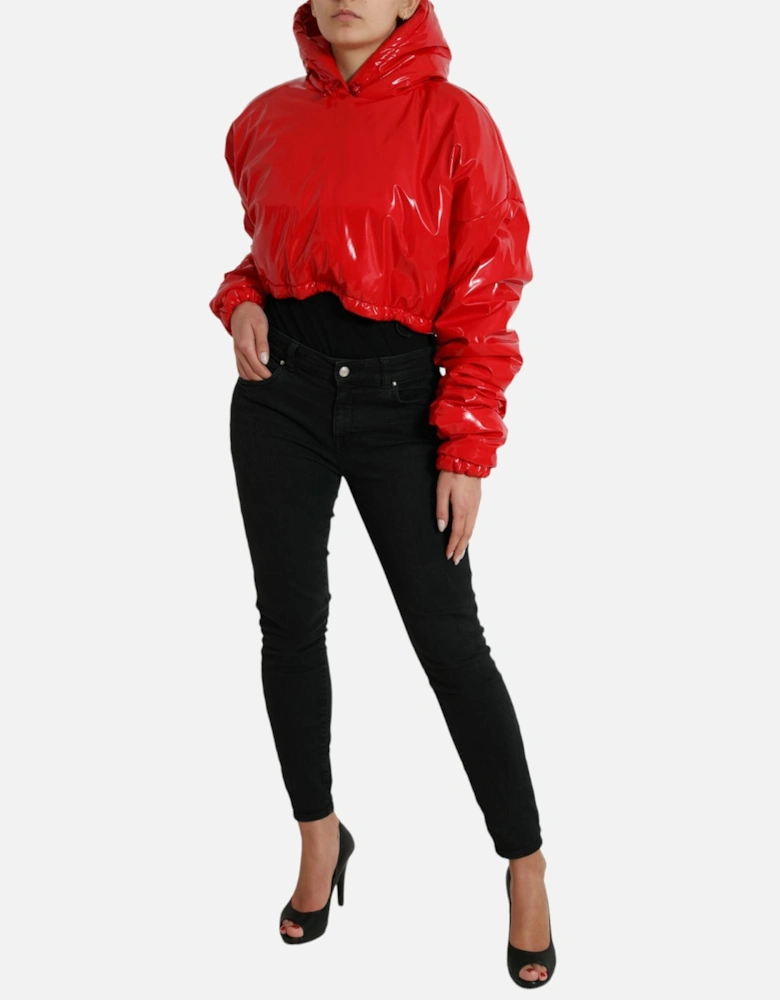 Red Cropped Puffer Jacket Women Jackets