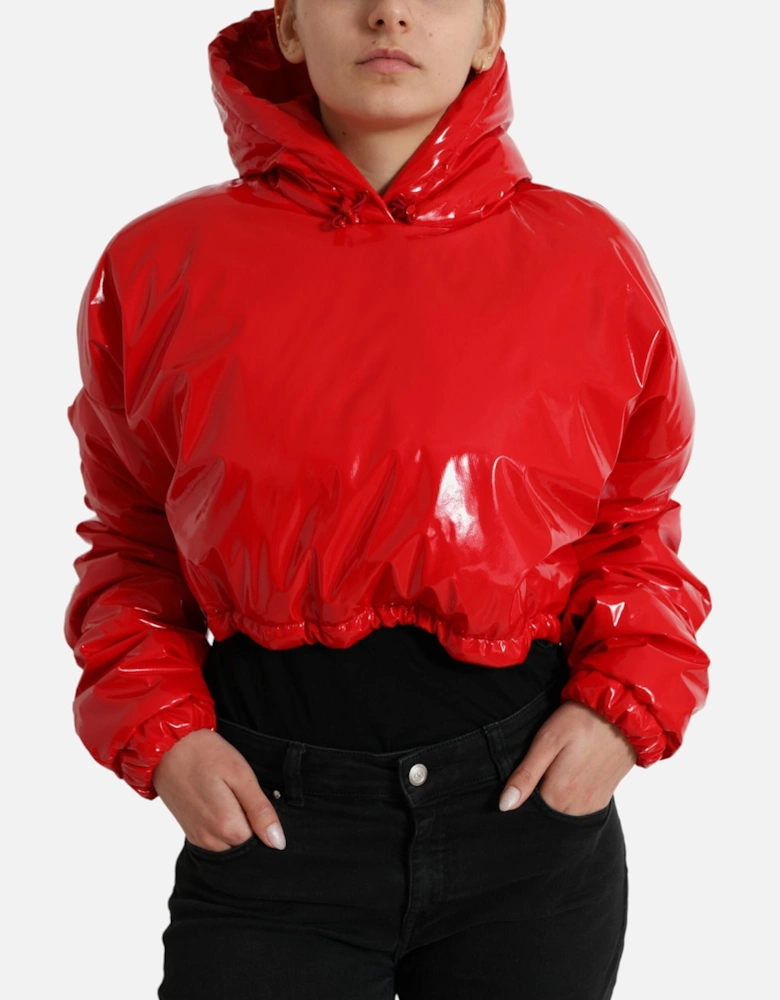 Red Cropped Puffer Jacket Women Jackets
