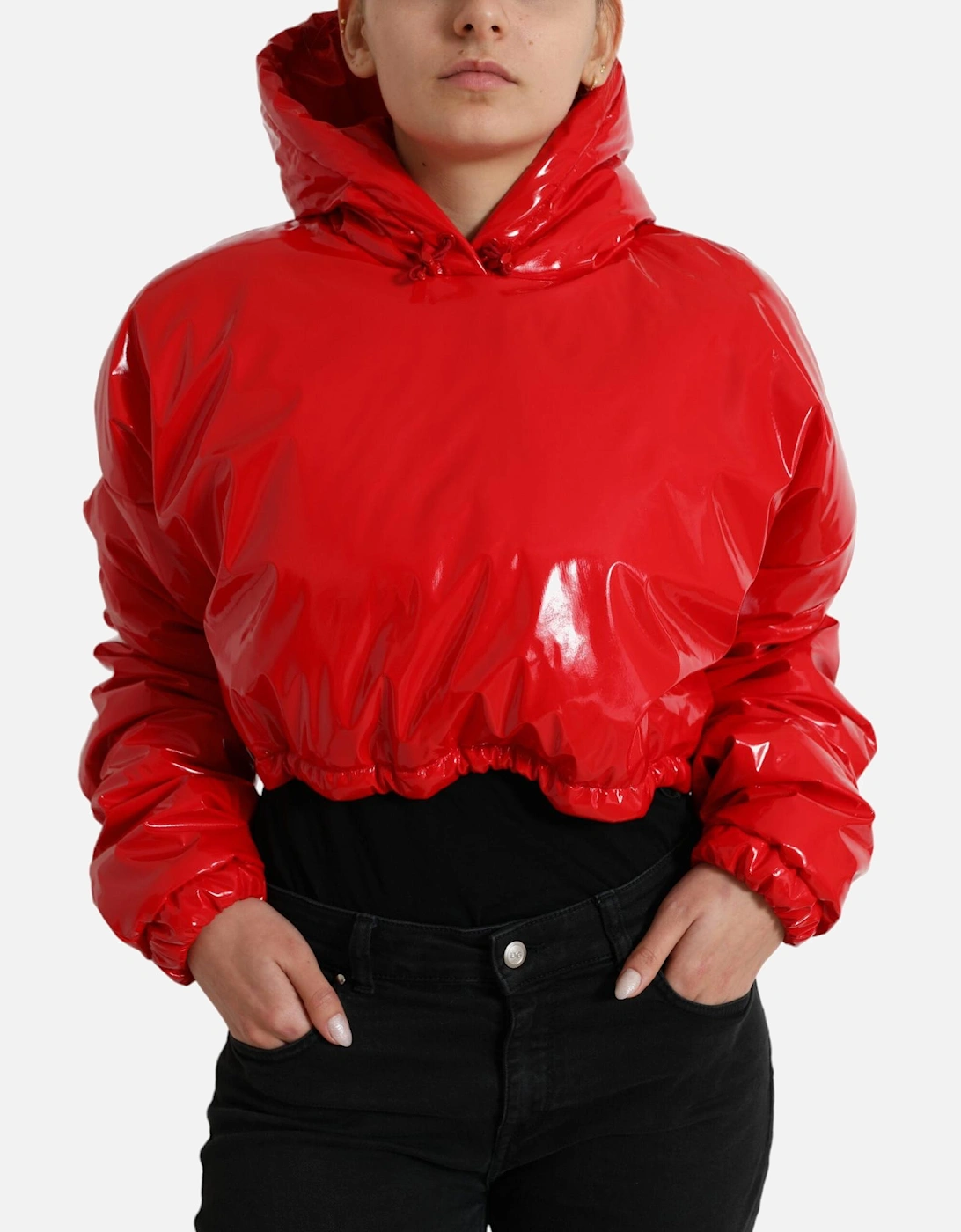 Red Cropped Puffer Jacket Women Jackets, 7 of 6