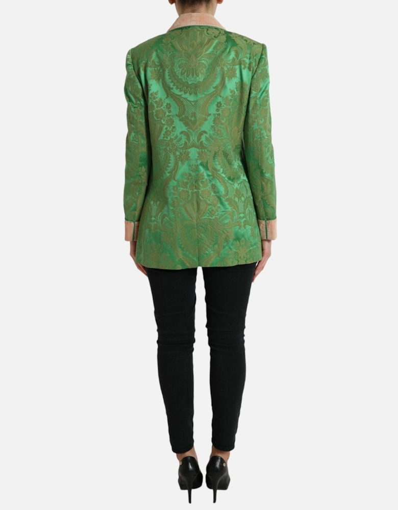 Floral Brocade Jacket Green Velvet Collar Women Suits