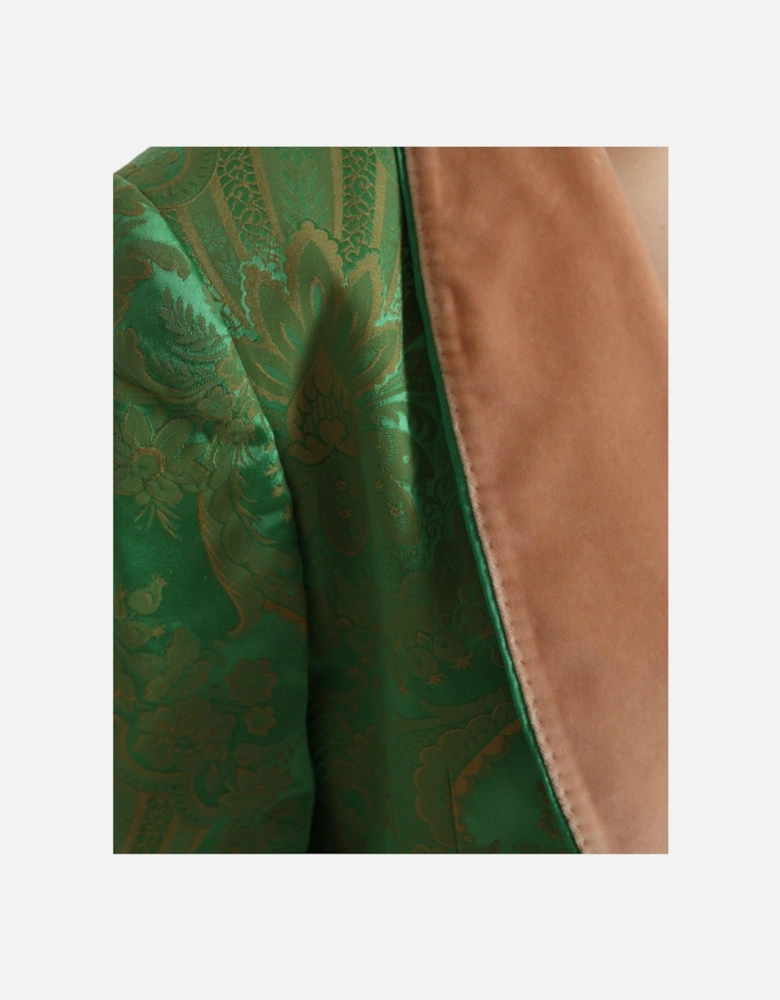Floral Brocade Jacket Green Velvet Collar Women Suits