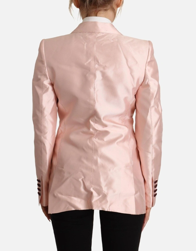 Single Breasted Silk Blazer with Peak Lapel Women - Pink Suits