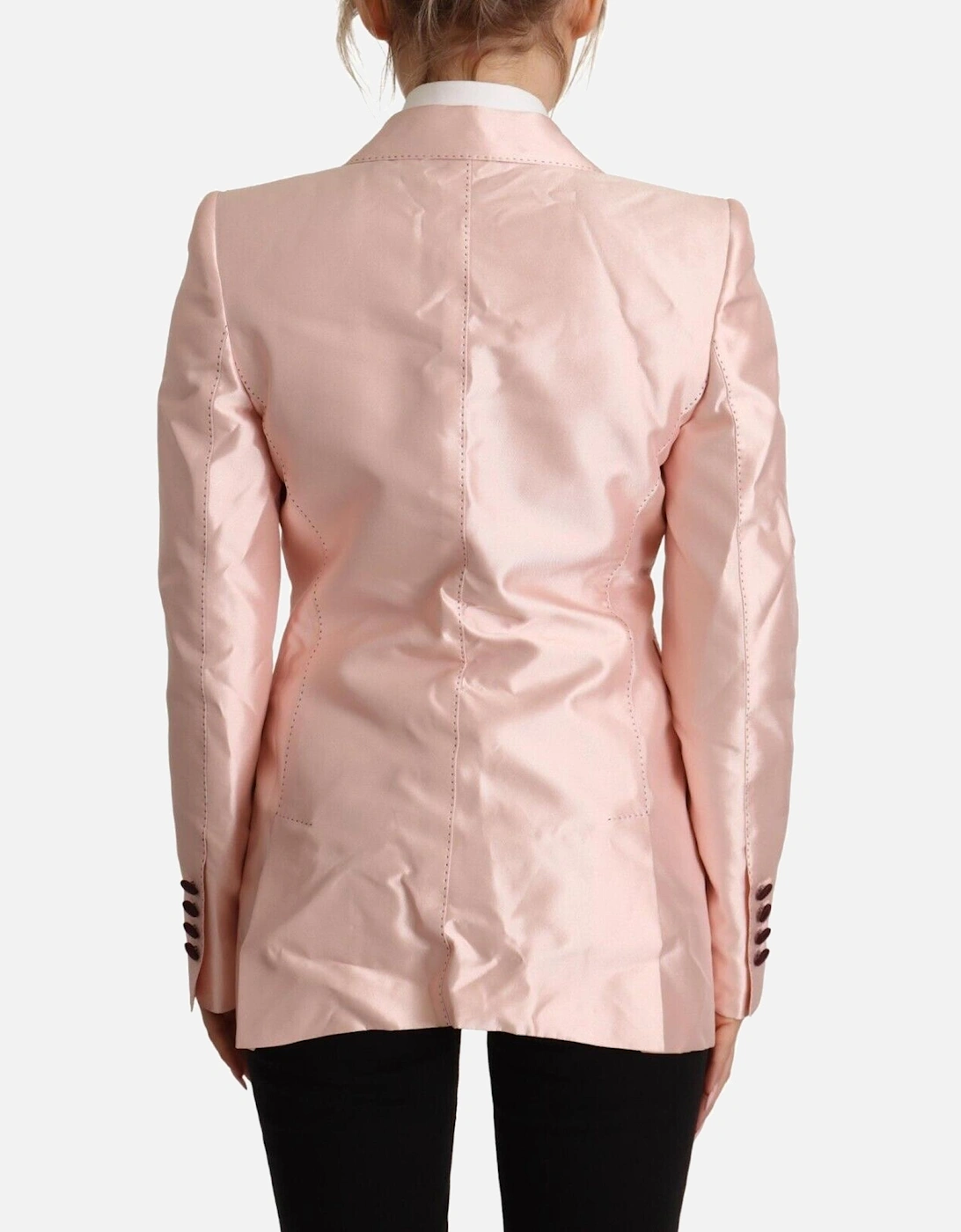 Single Breasted Silk Blazer with Peak Lapel Women - Pink Suits