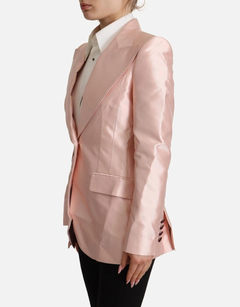 Single Breasted Silk Blazer with Peak Lapel Women - Pink Suits