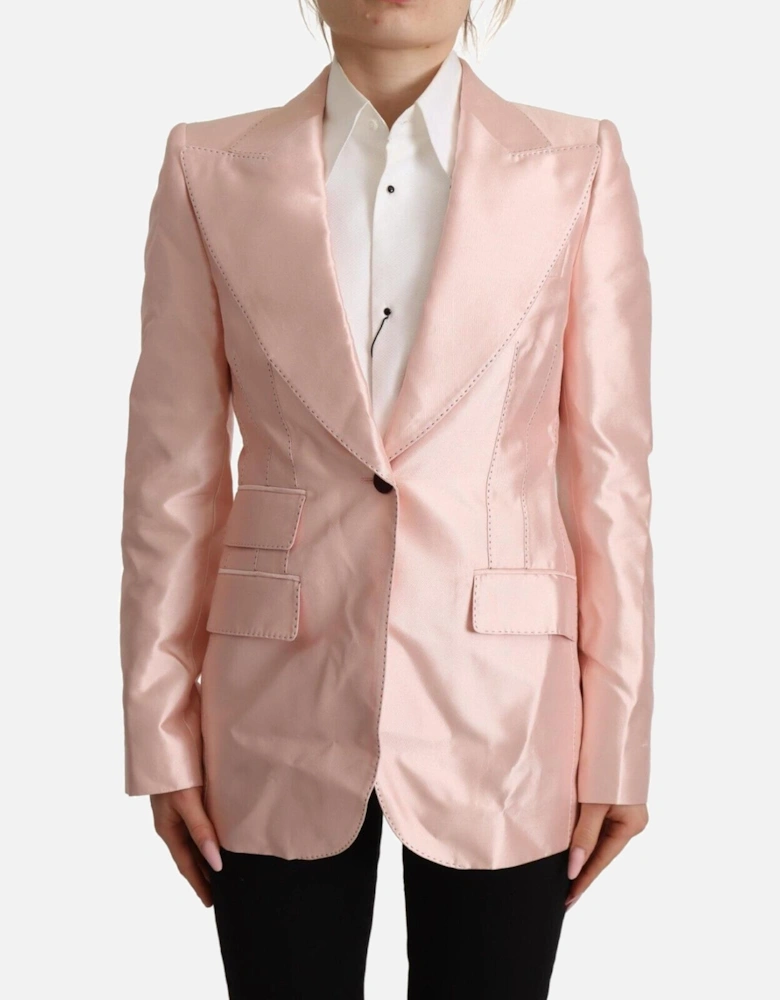 Single Breasted Silk Blazer with Peak Lapel Women - Pink Suits