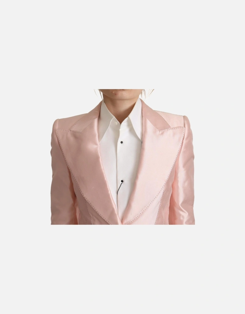 Single Breasted Silk Blazer with Peak Lapel Women - Pink Suits