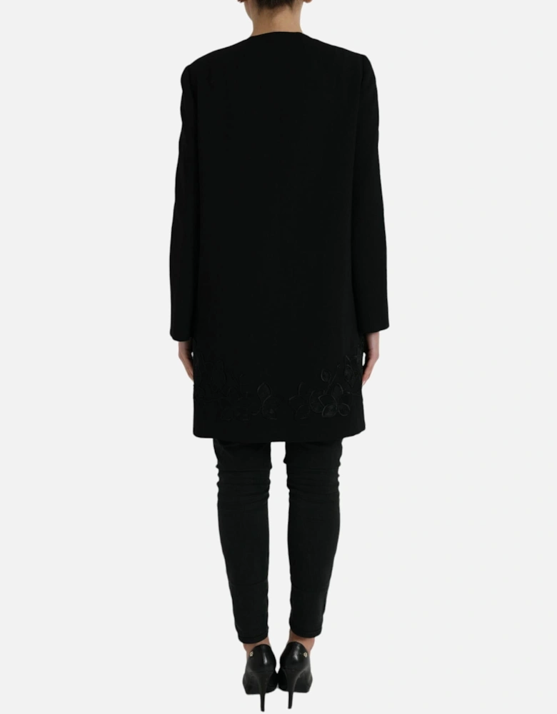 Floral Button Trench Coat in Fine Wool Blend Women - Black Jackets