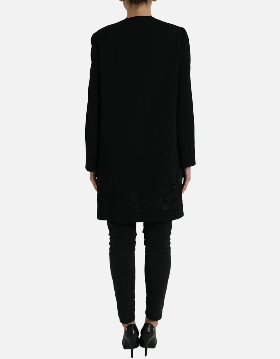 Floral Button Trench Coat in Fine Wool Blend Women - Black Jackets