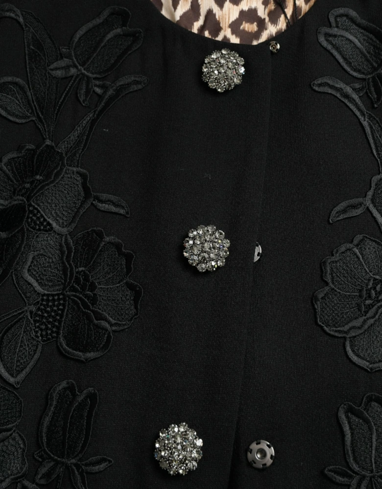 Floral Button Trench Coat in Fine Wool Blend Women - Black Jackets