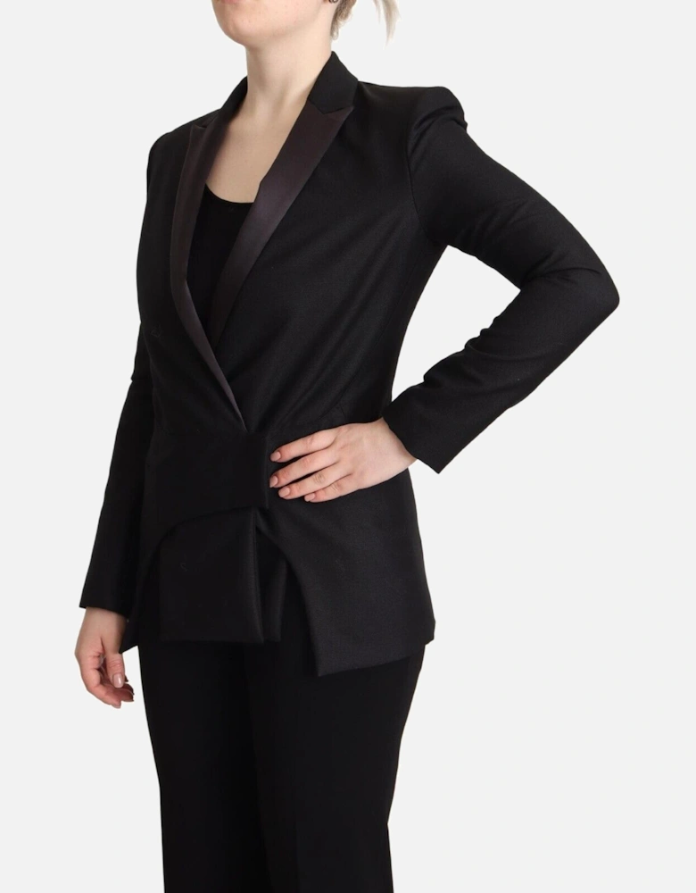 Double Breasted Notch Lapel Two Button Blazer Women - Black Jackets