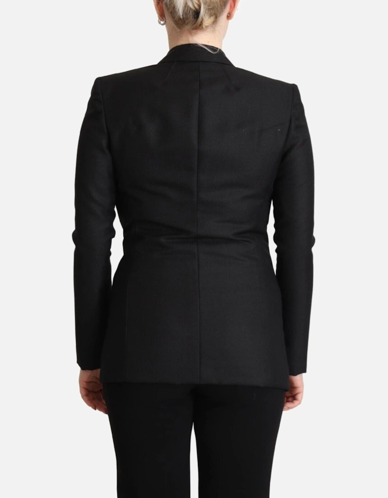 Double Breasted Notch Lapel Two Button Blazer Women - Black Jackets
