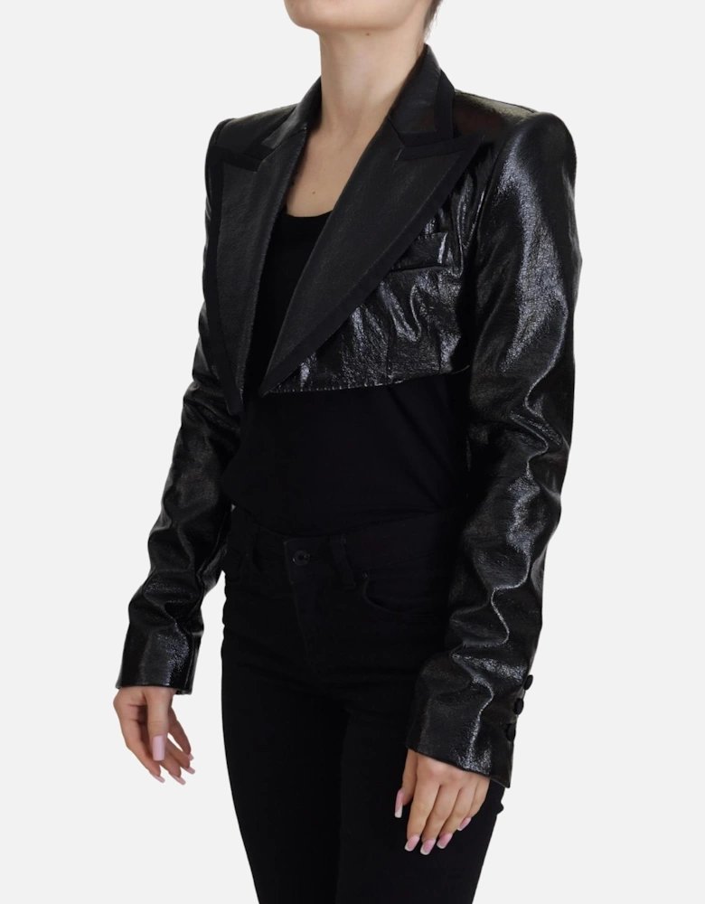 Patent Leather Cropped Jacket Black Women Jackets