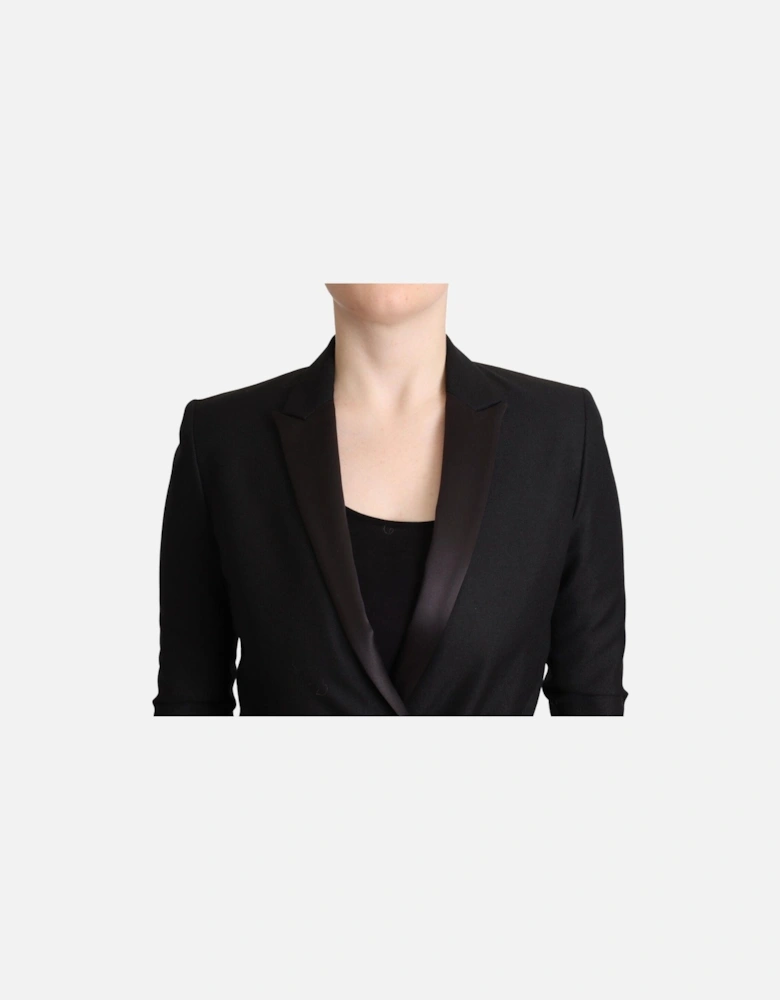Double Breasted Notch Lapel Two Button Blazer Women - Black Jackets