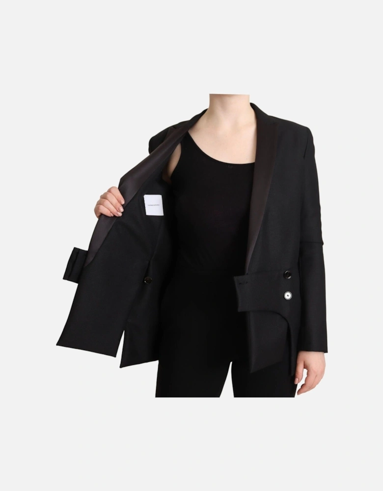 Double Breasted Notch Lapel Two Button Blazer Women - Black Jackets