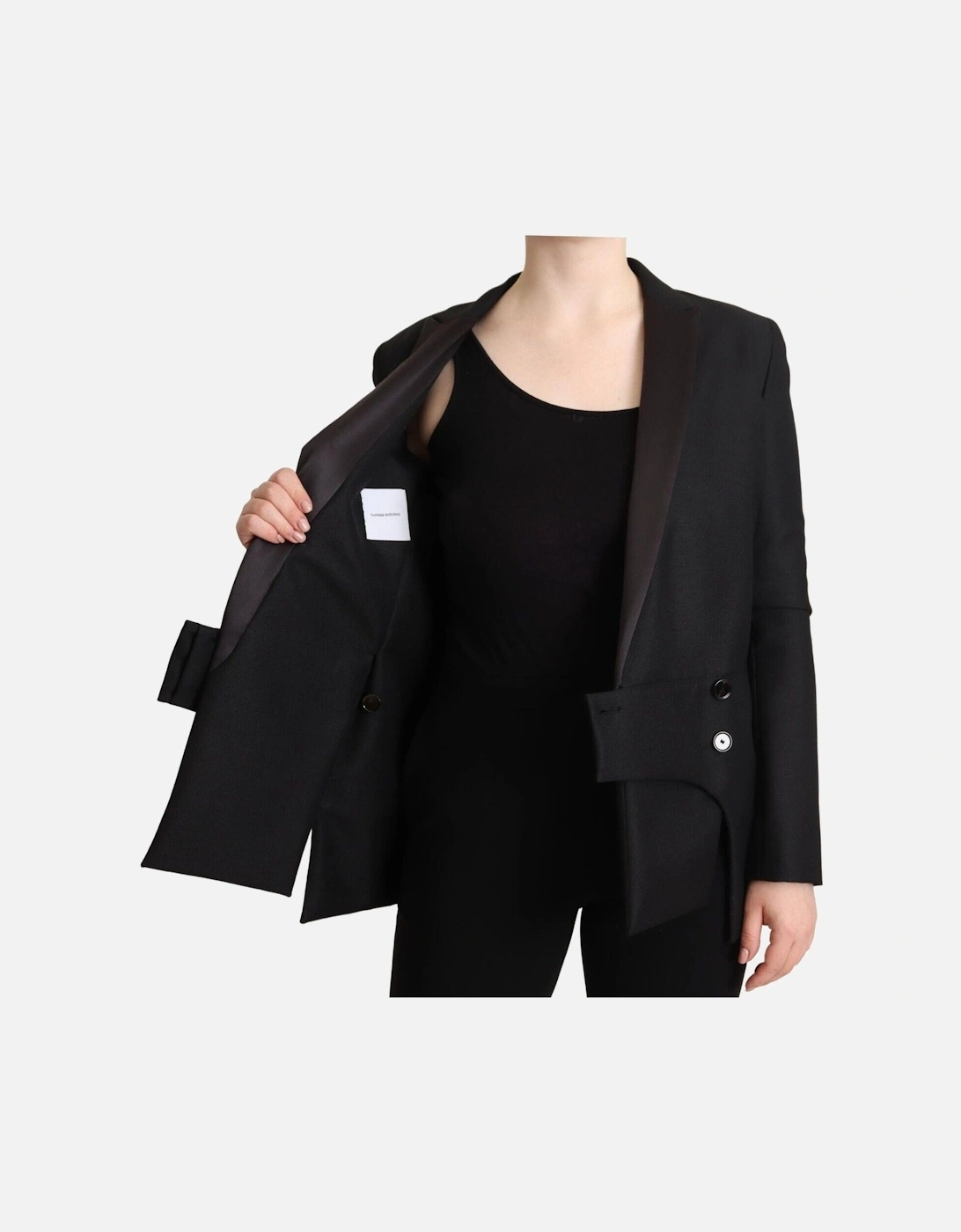 Double Breasted Notch Lapel Two Button Blazer Women - Black Jackets