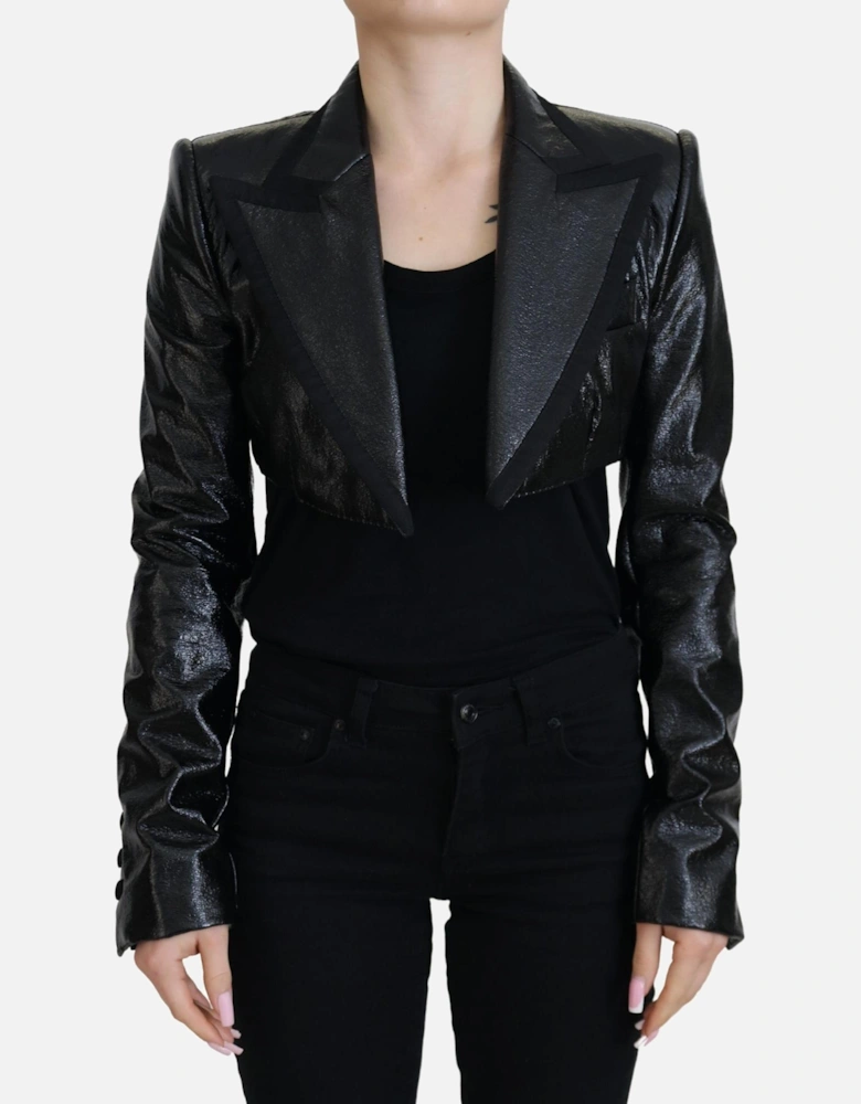 Patent Leather Cropped Jacket Black Women Jackets